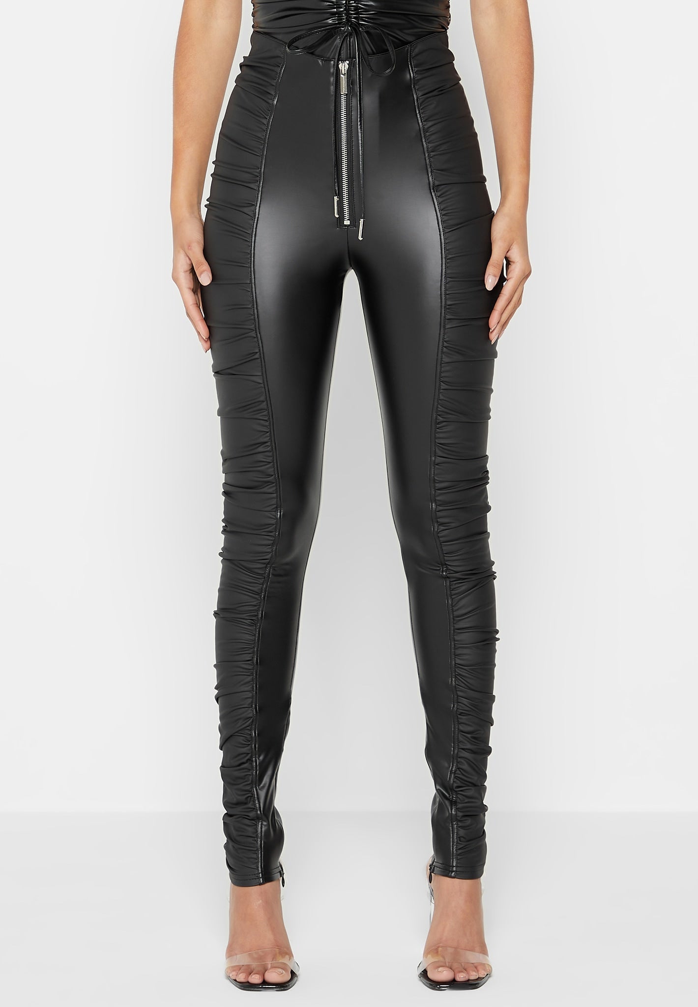 Missguided Faux Leather Lace Up Side Leggings Black