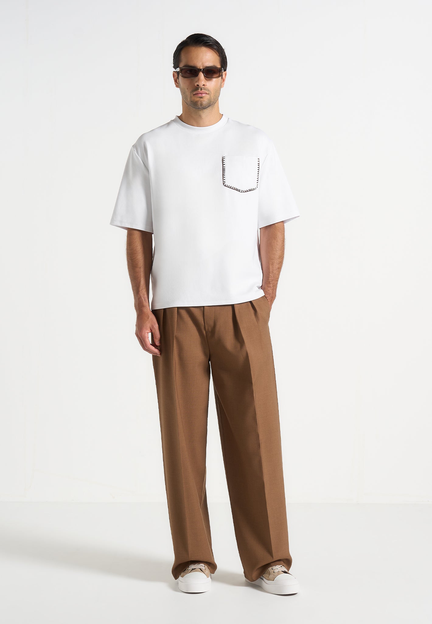 Vienna - Suede Contrast Stitch Sneaker - Beige