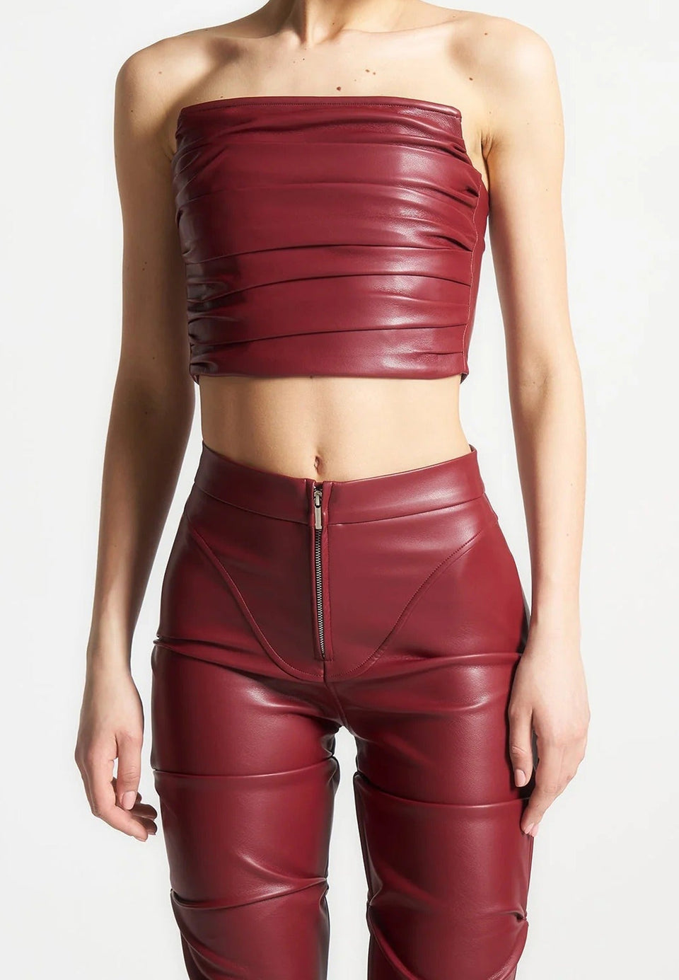 pleated-bandeau-vegan-leather-corset-top-wine-red
