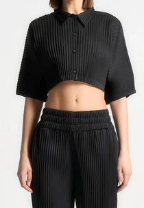 Mona - Pleated Cropped Shirt - Black