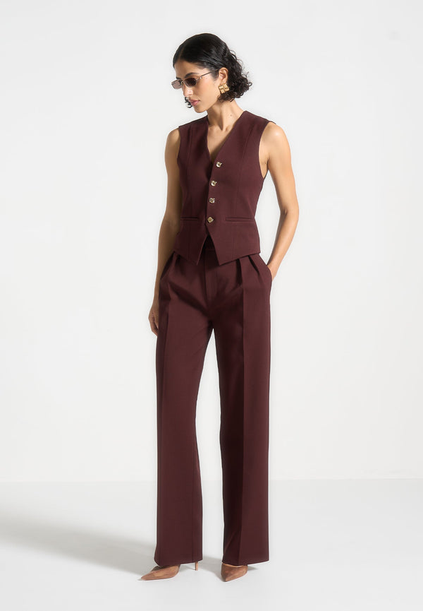 Julie - Tailored Twin Pleat Trousers - Wine Red