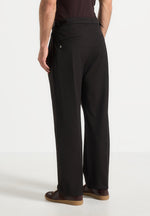 Pierre - Relaxed Fit Textured Pleated Tailored Trousers - Dark Brown