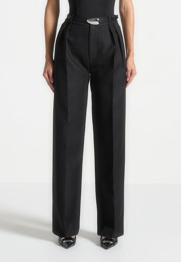 Julie - Tailored Twin Pleat Trousers - Black