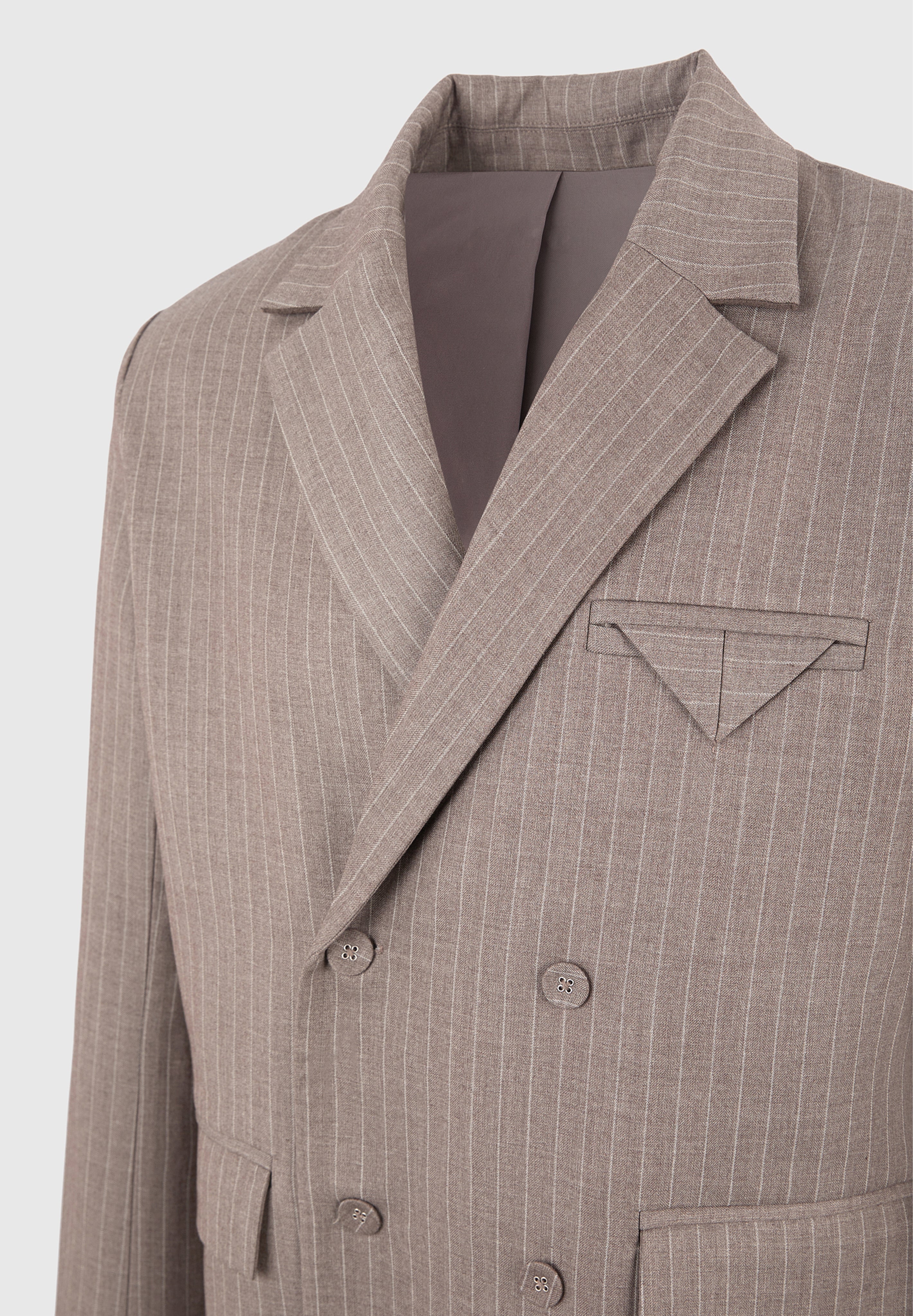 Didier - Double Breasted Pinstripe Suit Jacket - Taupe