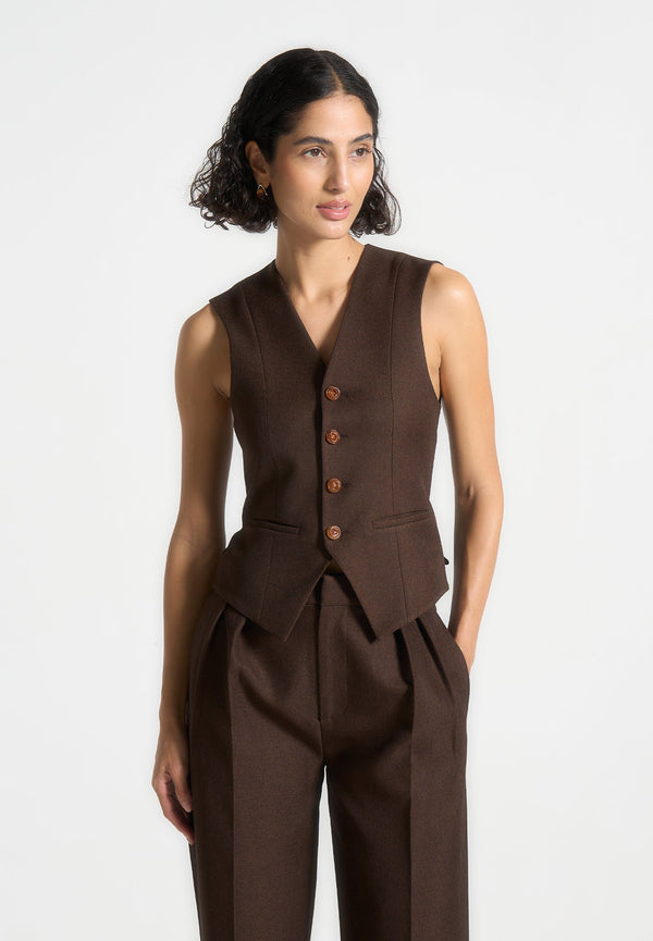 Christine - Tailored Cinch Waistcoat - Brown