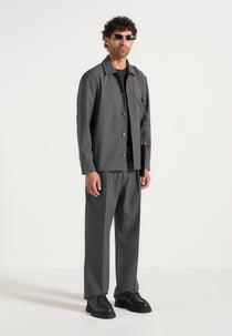 Leo - Hatched Tailored Wool-Blend Overshirt - Grey