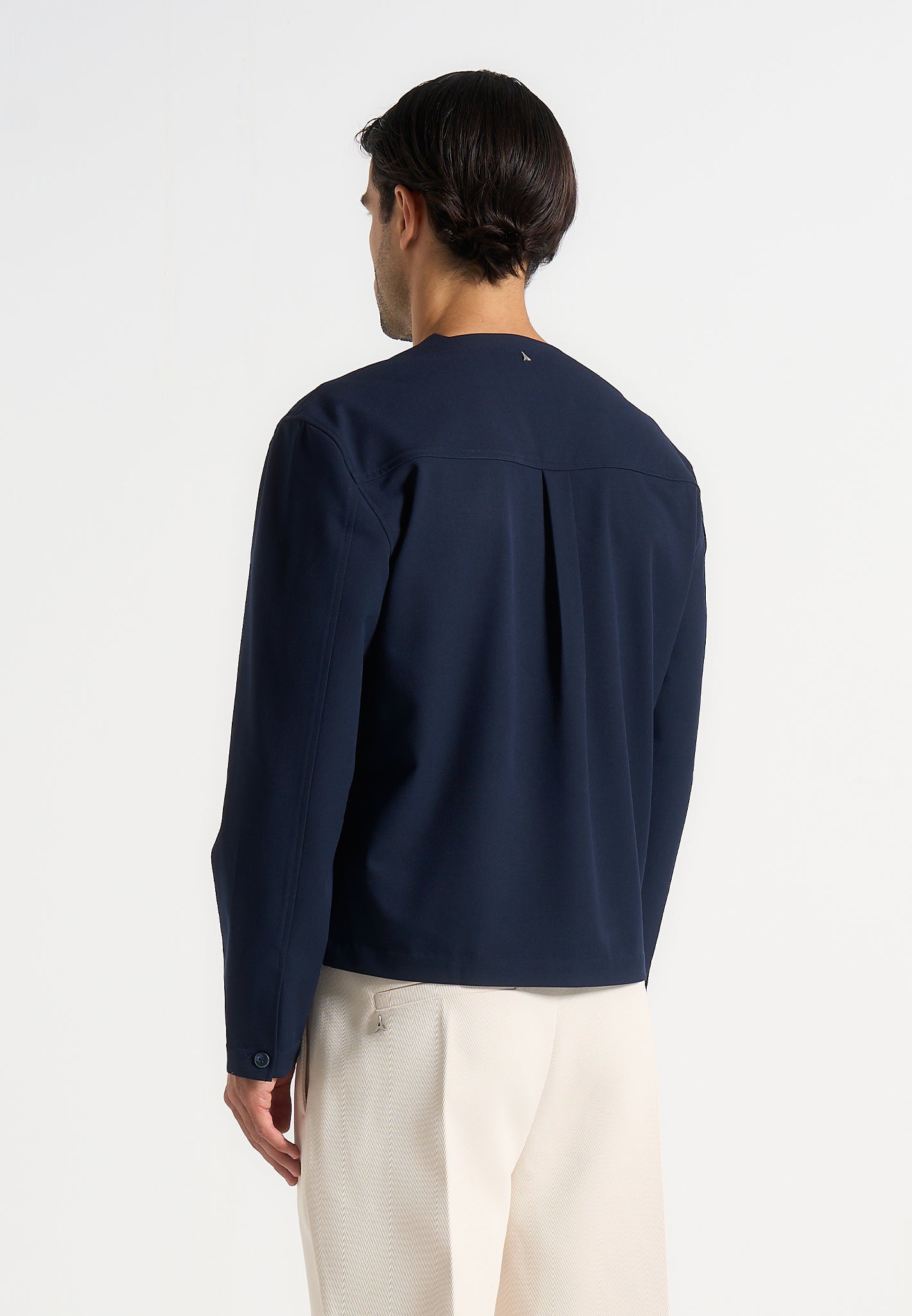 Zac - Boxy V-Neck Long Sleeve Shirt - Navy