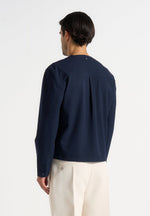 Zac - Boxy V-Neck Long Sleeve Shirt - Navy