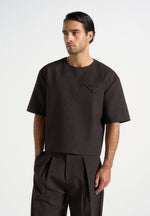 leon-boxy-cropped-hatched-t-shirt-dark-brown