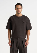 leon-boxy-cropped-hatched-t-shirt-dark-brown