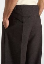 Lior - Box Pleat Hatched Wide Leg Trousers - Dark Brown