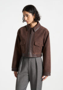 Denise - Suede & Pebbled Leather Jacket - Brown