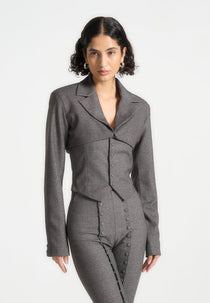 Lise - Cropped Tailored Blazer & Button Detail Bandeau - Dark Grey