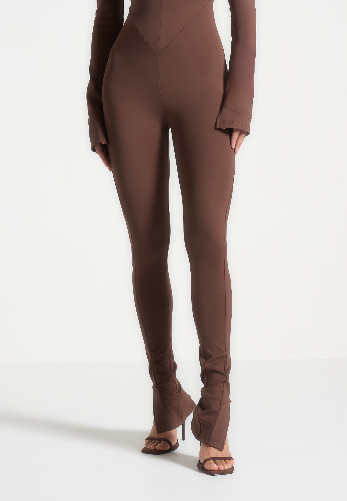 twisted-bust-off-shoulder-jumpsuit-brown