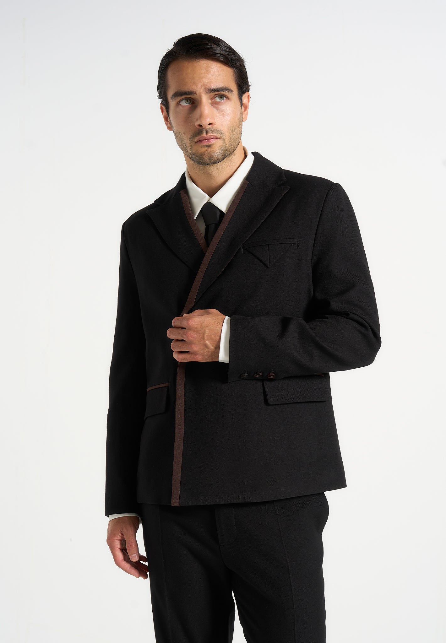 Alec - Double Breasted Suit jacket With Contrast Lapel - Black