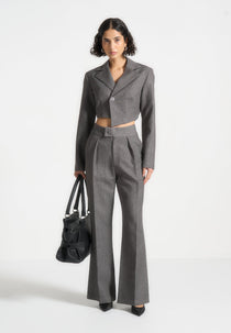 Elsa - High Waisted Tailored Trousers - Grey Marl