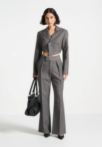Elsa - High Waisted Tailored Pants - Grey Marl