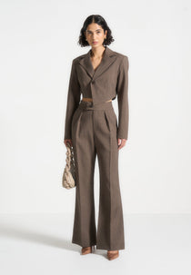 Elsa - High Waisted Tailored Trousers - Dark Taupe