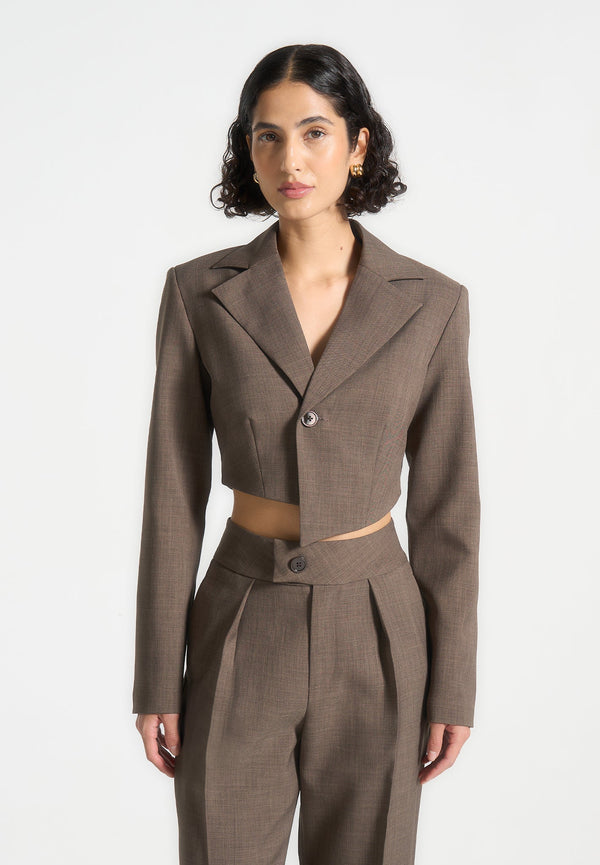 Dina - Asymmetric Tailored Cropped Blazer - Dark Taupe