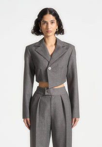 Dina - Asymmetric Tailored Cropped Blazer - Grey Marl