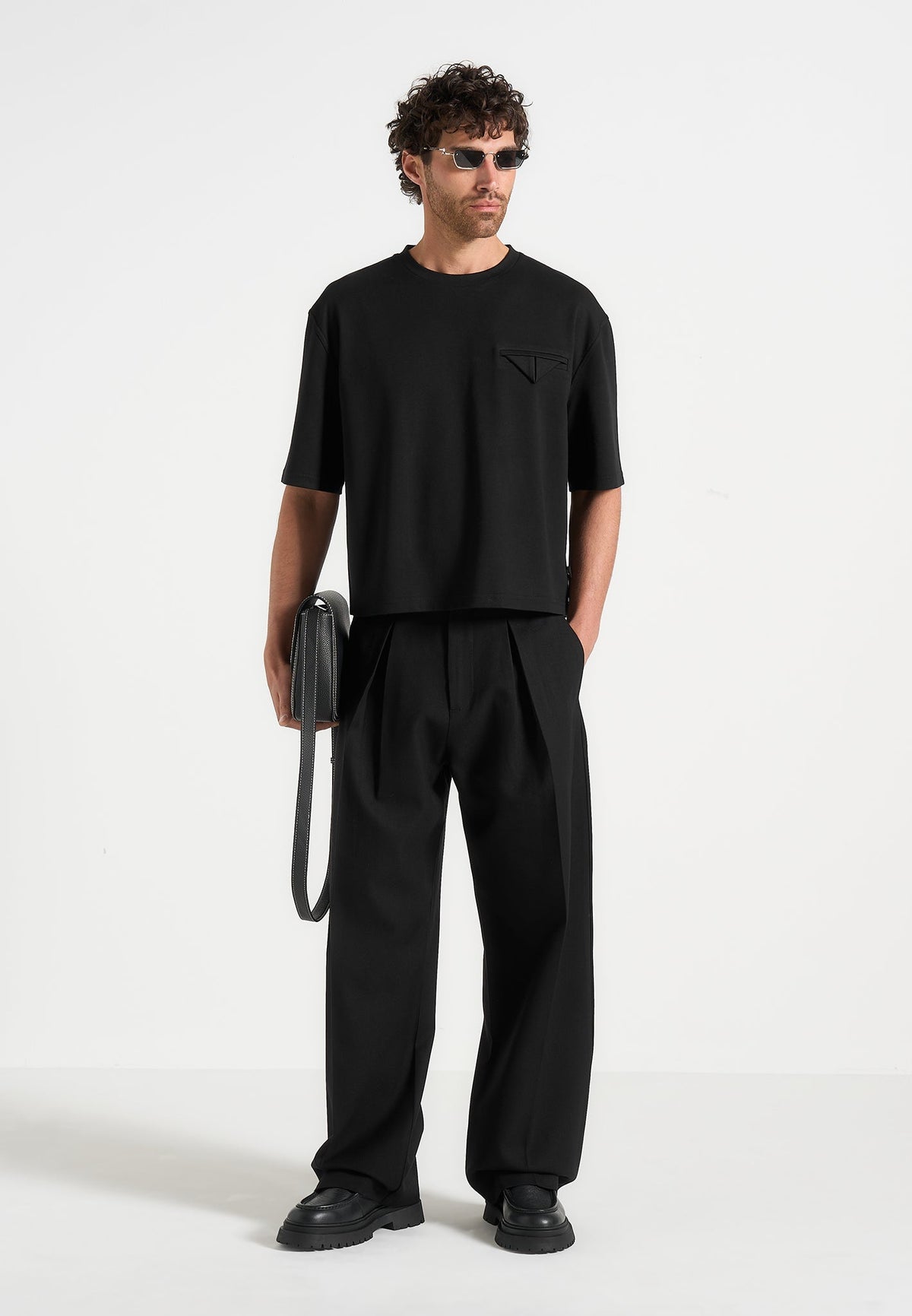 Lior - Box Pleat Wide Leg Pants - Black