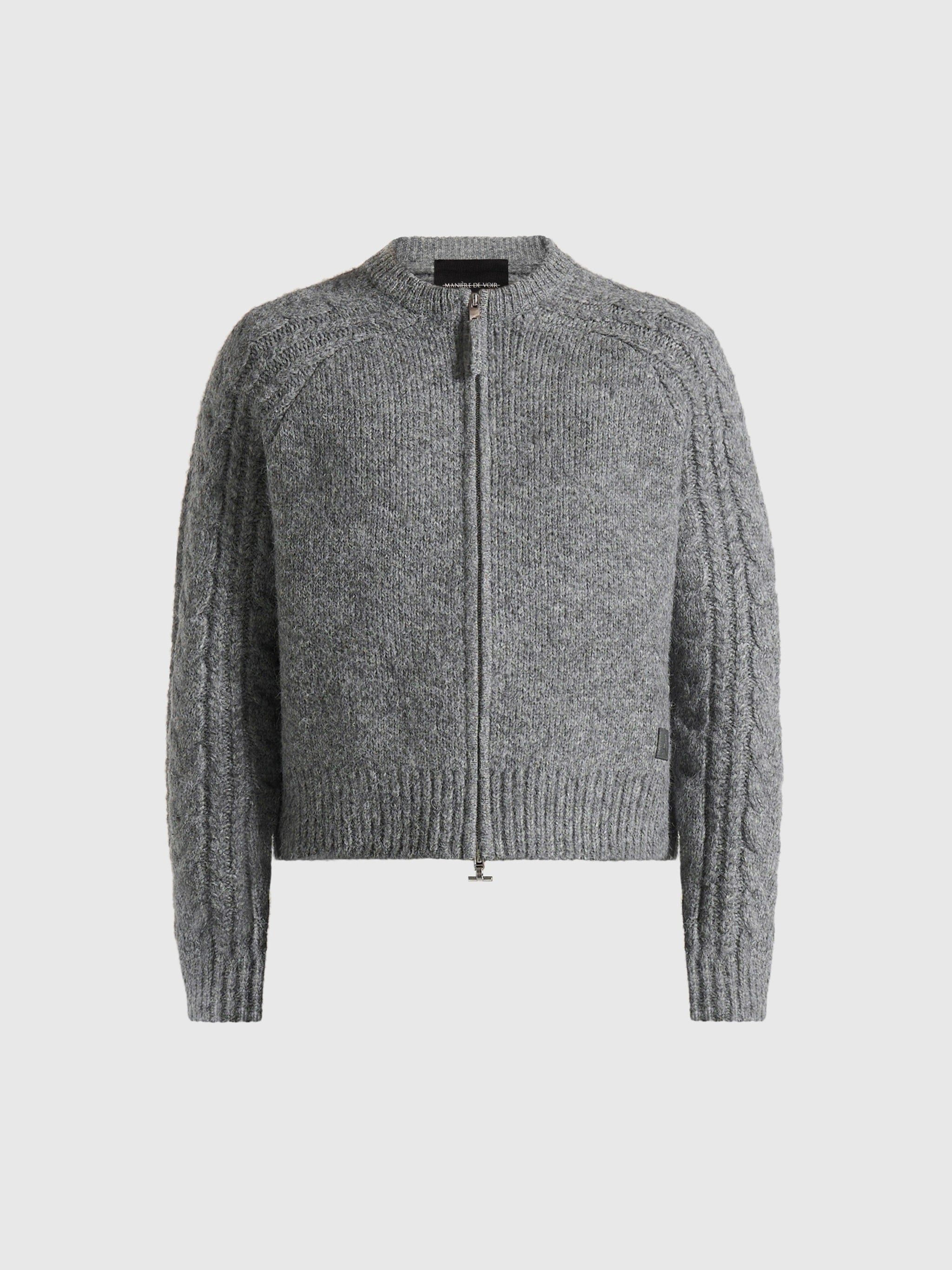 Gaby - Speckled Cable Knit Zip Cardigan - Grey