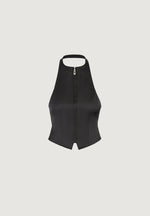 Claudette - Satin Halter Backless Top - Black