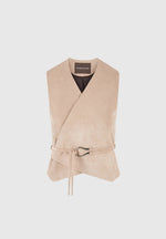 Jeanne - Suede Wrap Waistcoat with Belt - Taupe