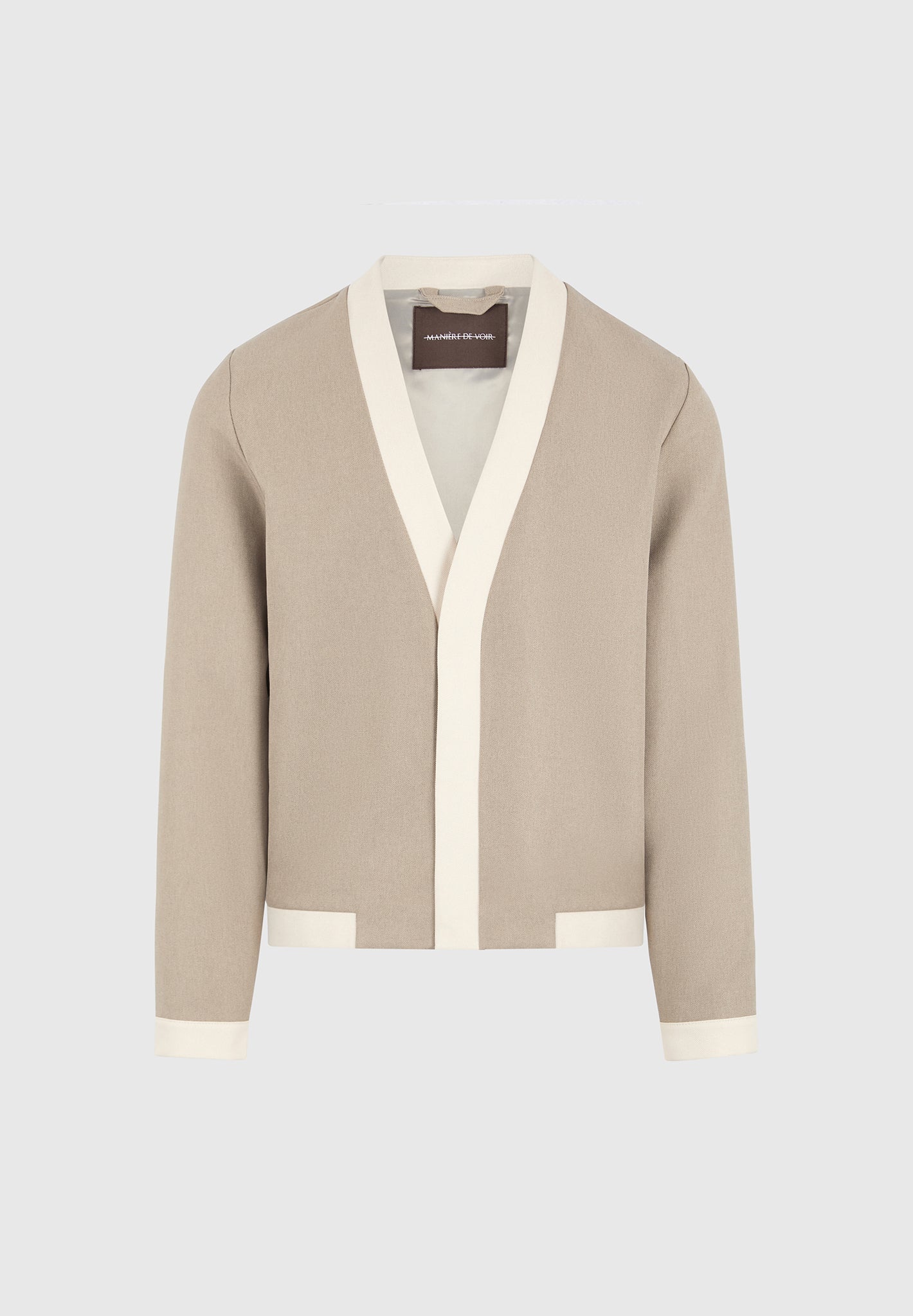 Clovis - Tailored Cardigan with Contrast Placket - Beige
