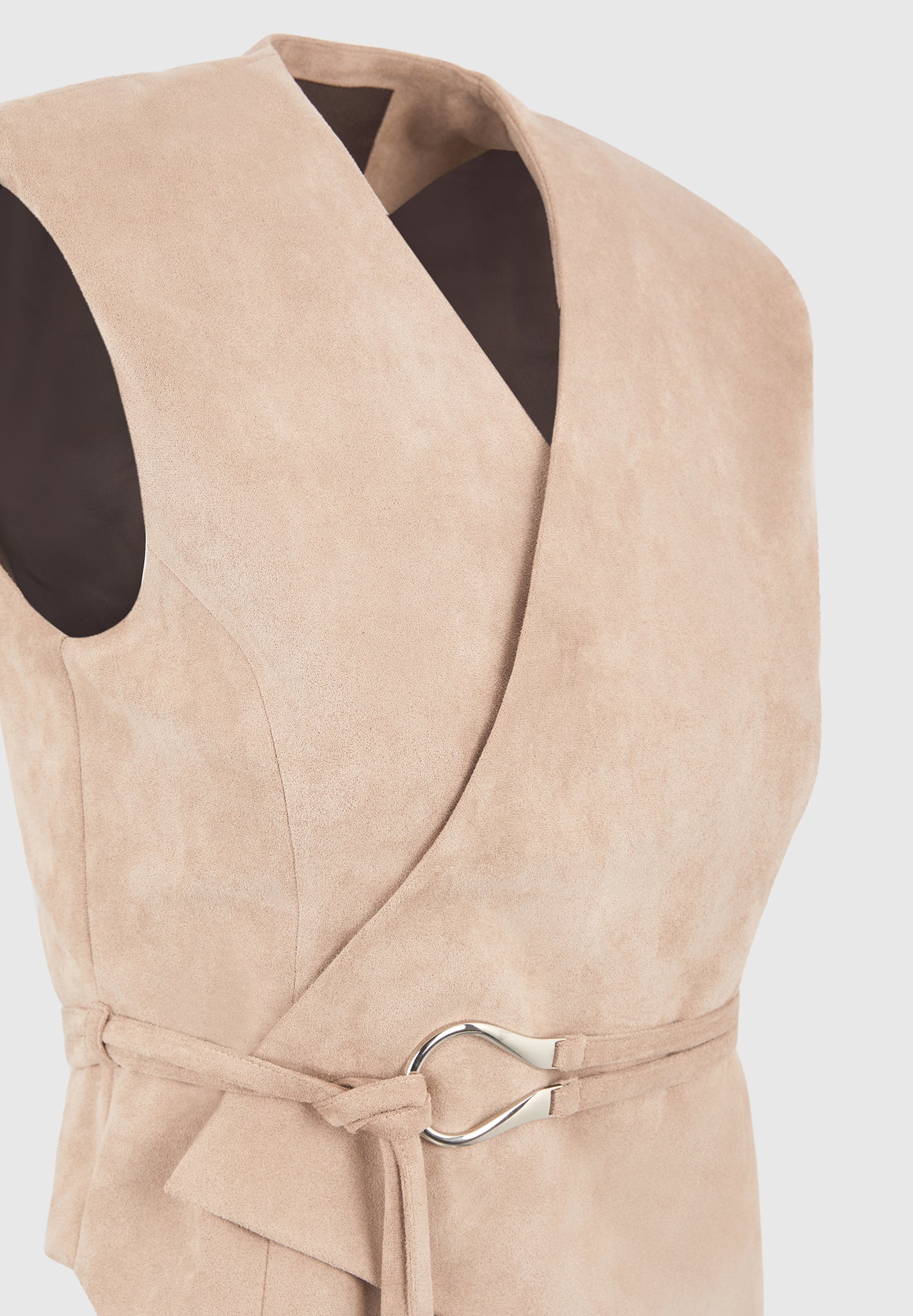 Jeanne - Suede Wrap Waistcoat with Belt - Taupe