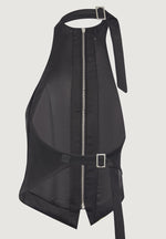 Claudette - Satin Halter Backless Top - Black