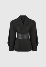 marie-wool-twist-sleeve-blazer-with-belt-black