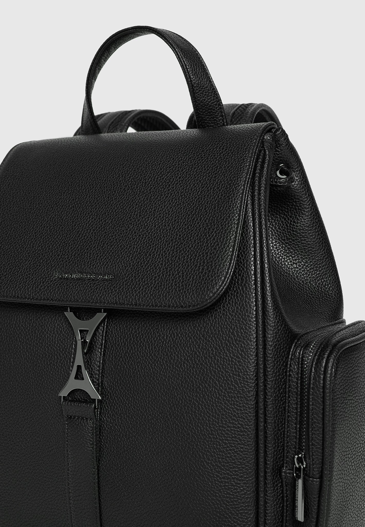 Maloe - Pebbled Leather Eiffel Clasp Backpack - Black