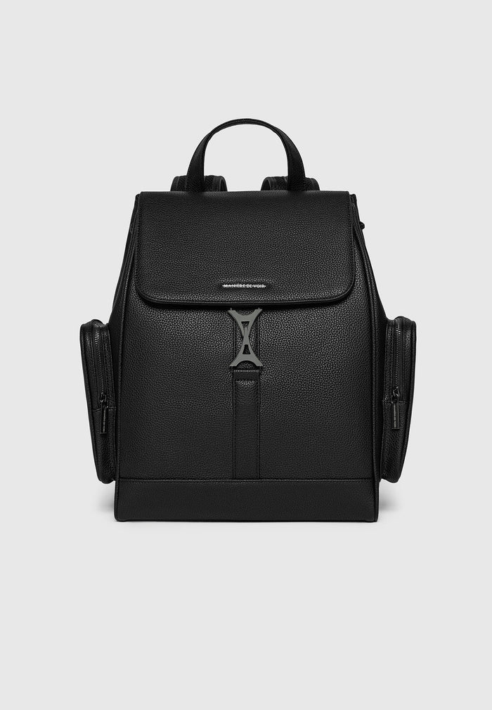 Maloe - Pebbled Leather Eiffel Clasp Backpack - Black