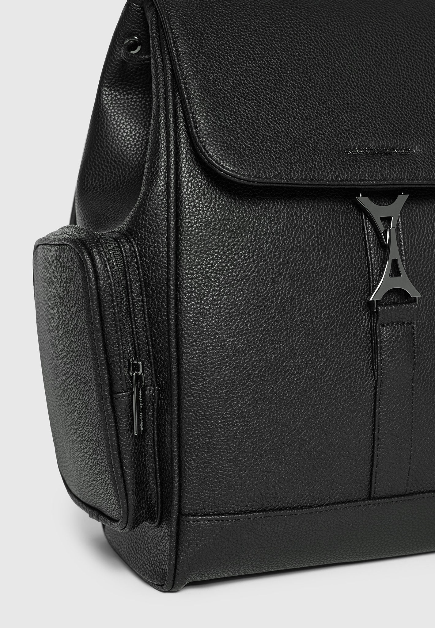 Maloe - Pebbled Leather Eiffel Clasp Backpack - Black