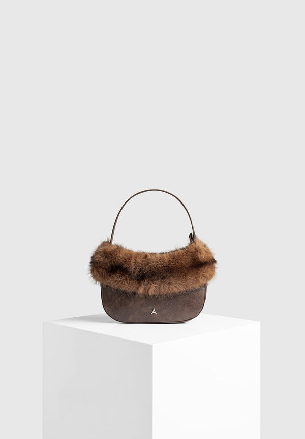 Briony - Vintage Leather and Fur Handbag - Brown