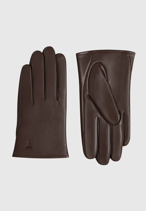 Azel - Leather Short Gloves - Brown