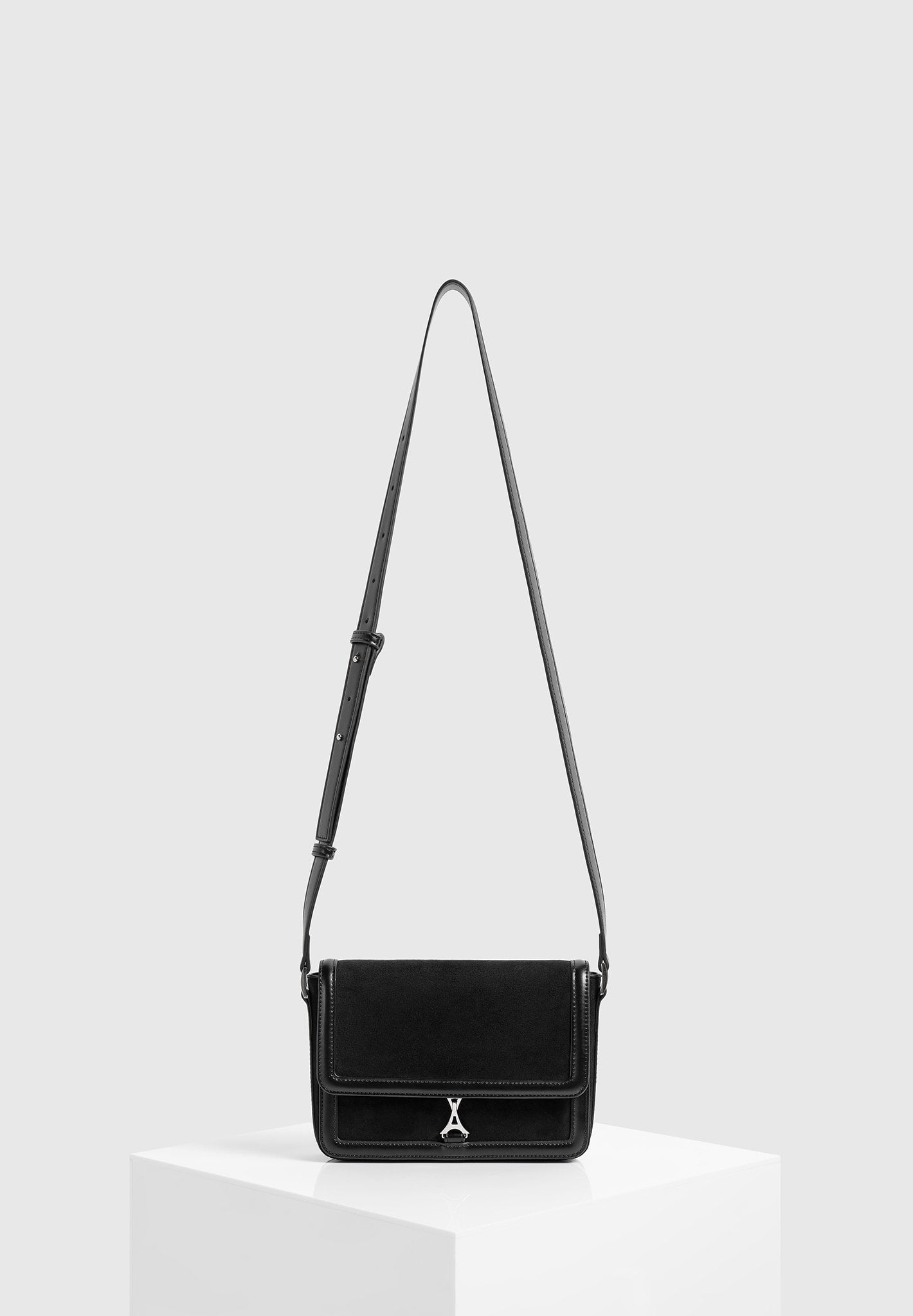 Misha - Suede & Leather Crossbody Bag - Black 