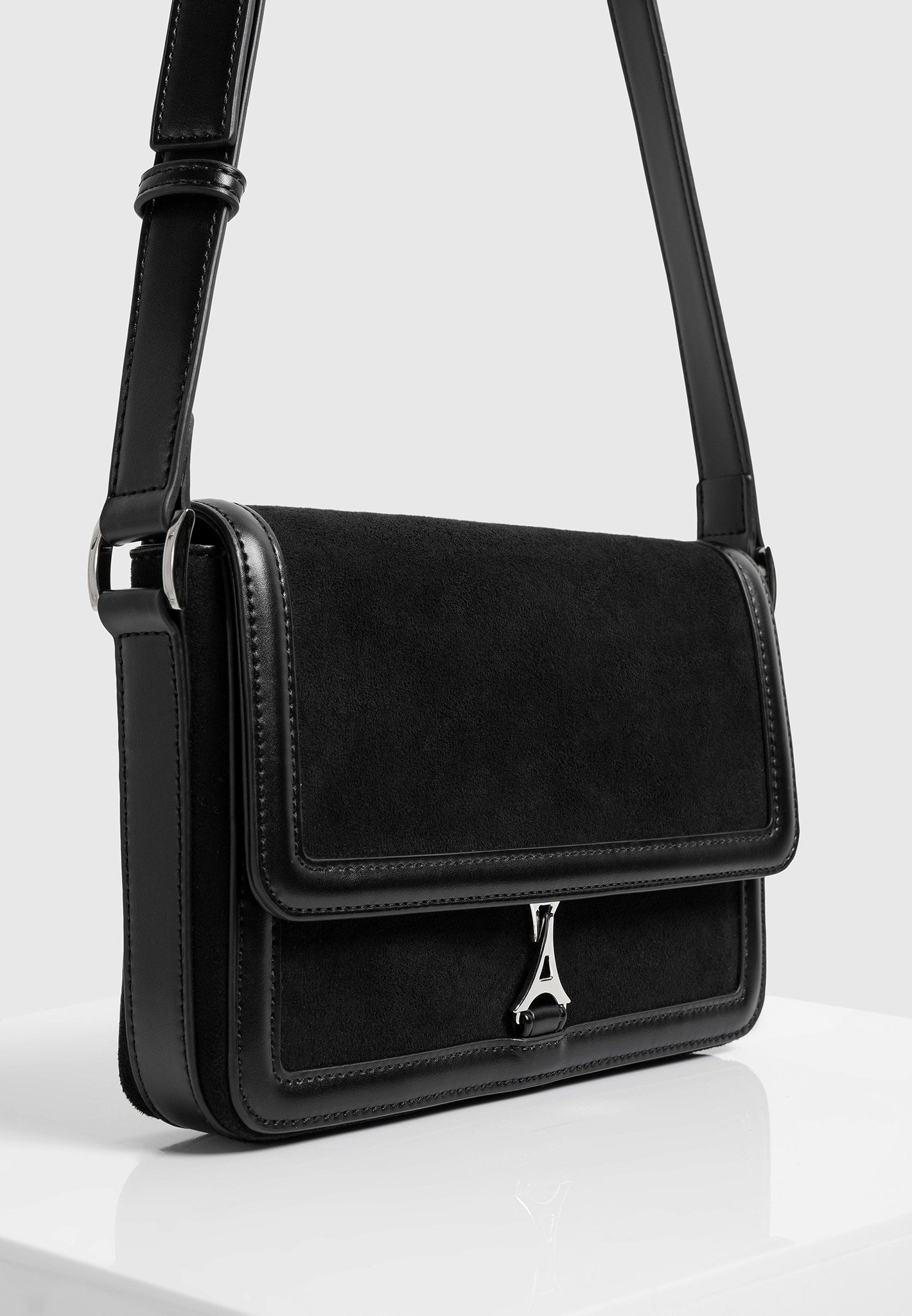 Misha - Suede & Leather Crossbody Bag - Black 