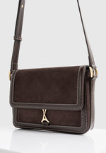 Misha - Suede & Leather Crossbody Bag - Brown