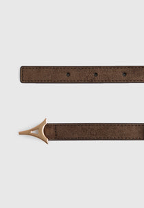 Leonie - Eiffel Slim Suede Belt - Brown/Gold