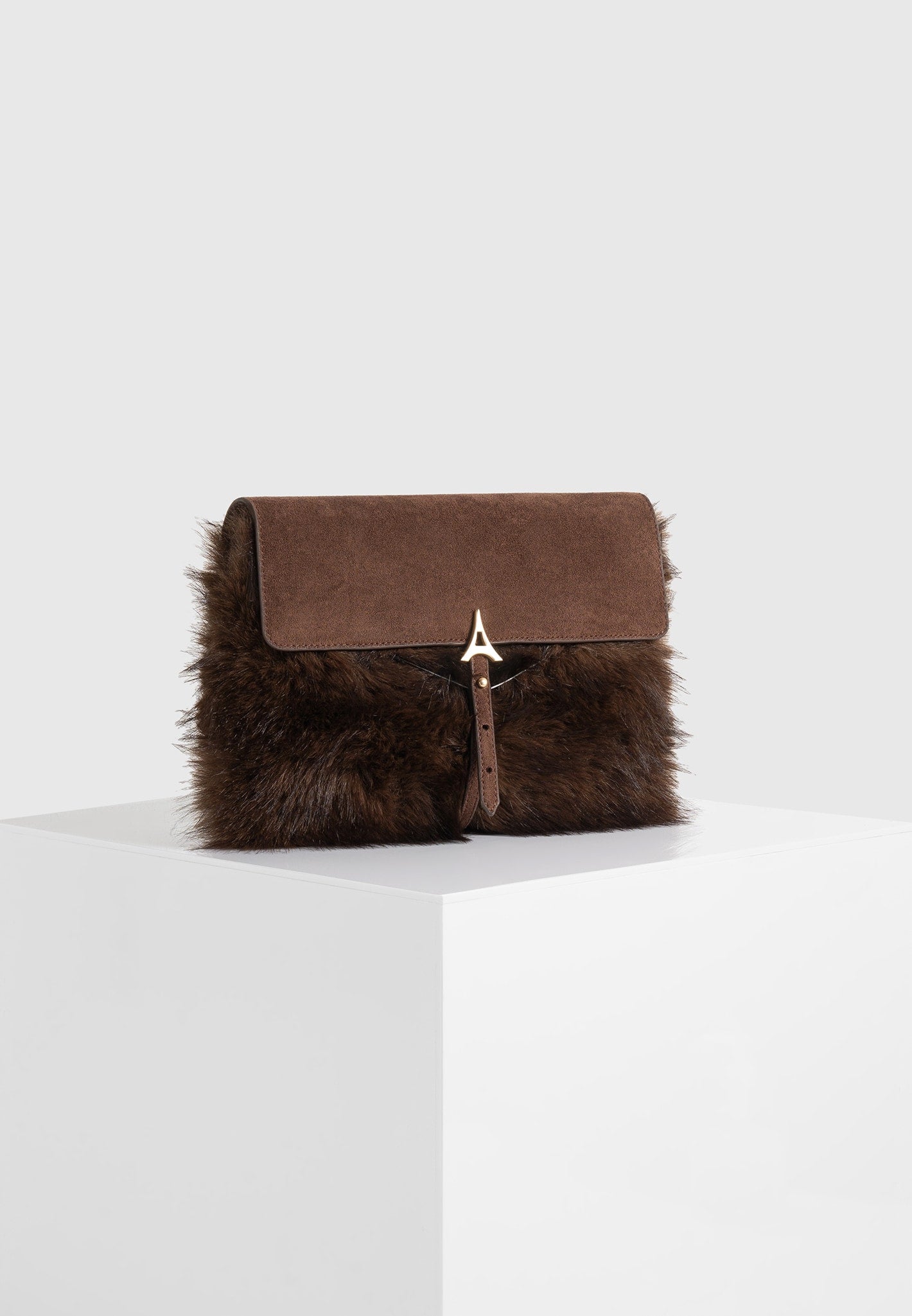 Aliya - Fur & Suede Clutch Bag - Brown/Beige 