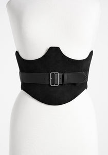 Chloe - Suede Corset with Belt - Black