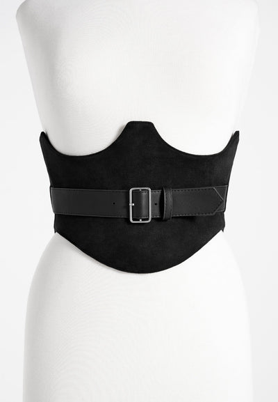Chloe - Suede Corset with Belt - Black