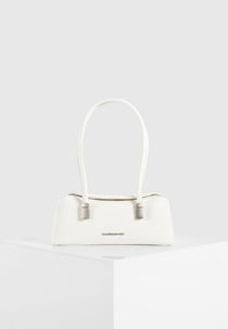 Annelise - Pebbled Leather Baguette Bag - White