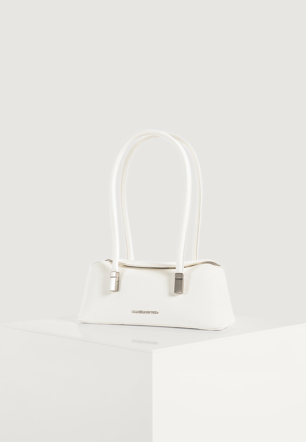 Annelise - Pebbled Leather Baguette Bag - White