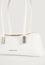 Annelise - Pebbled Leather Baguette Bag - White