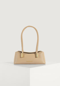 Annelise - Pebbled Leather Baguette Bag - Beige
