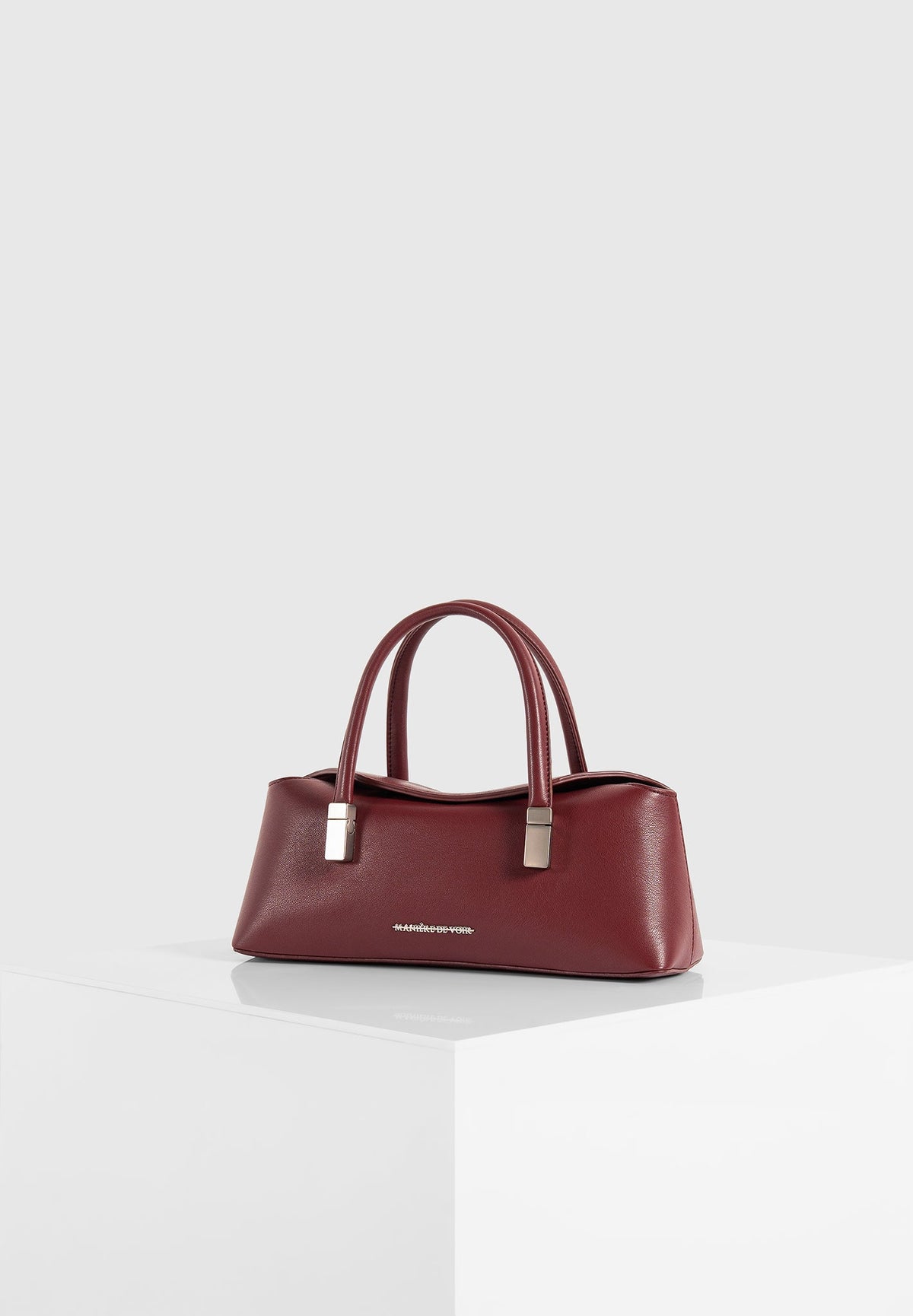 Annelise - Pebbled Leather Baguette Bag - Wine Red