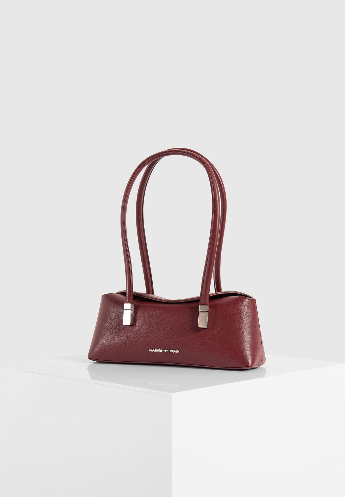 Annelise - Pebbled Leather Baguette Bag - Wine Red